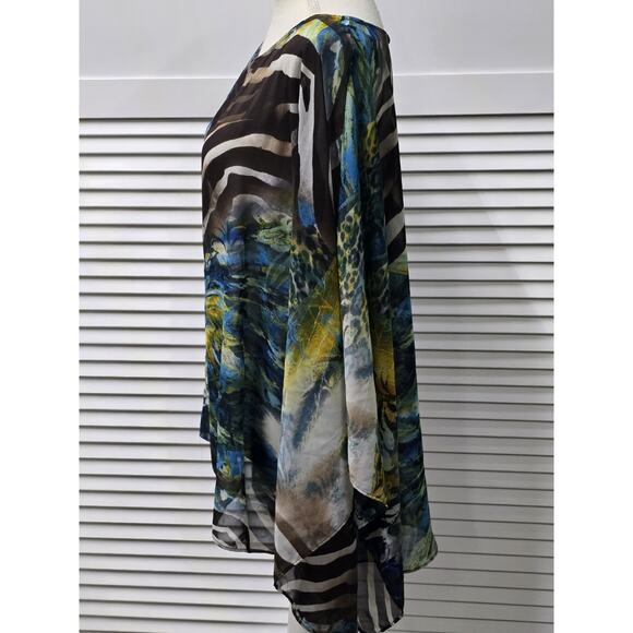 Chicos Sz Medium/Large Sheer Tropical Kimono Style Blouse Shirt Top Poncho - Picture 3 of 5